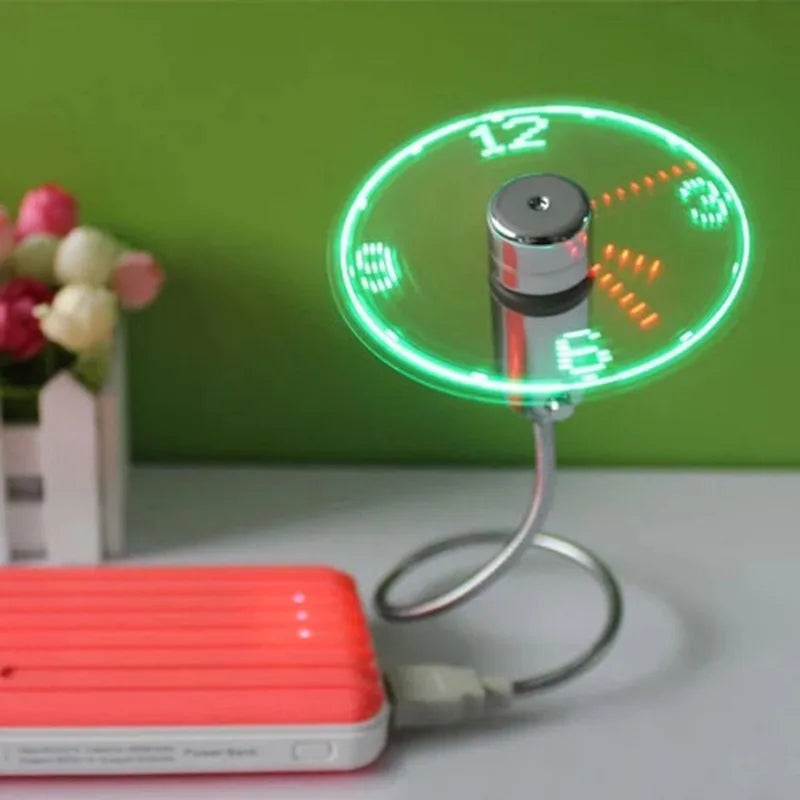 USB-Powered Portable Mini Fan with LED Clock Display