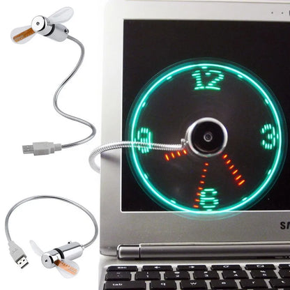 USB-Powered Portable Mini Fan with LED Clock Display